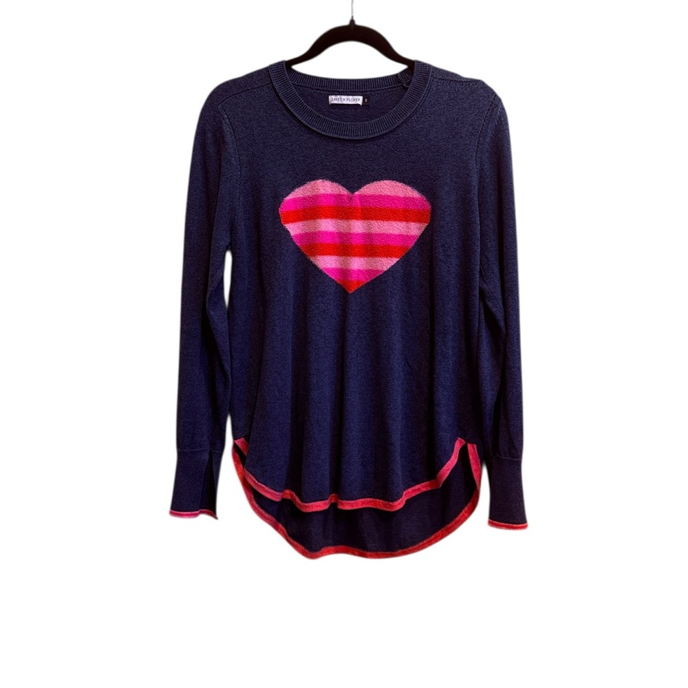 Zaket & Plover Women’s Cotton and Cashmere Lightweight Blue Heart Sweater sz S